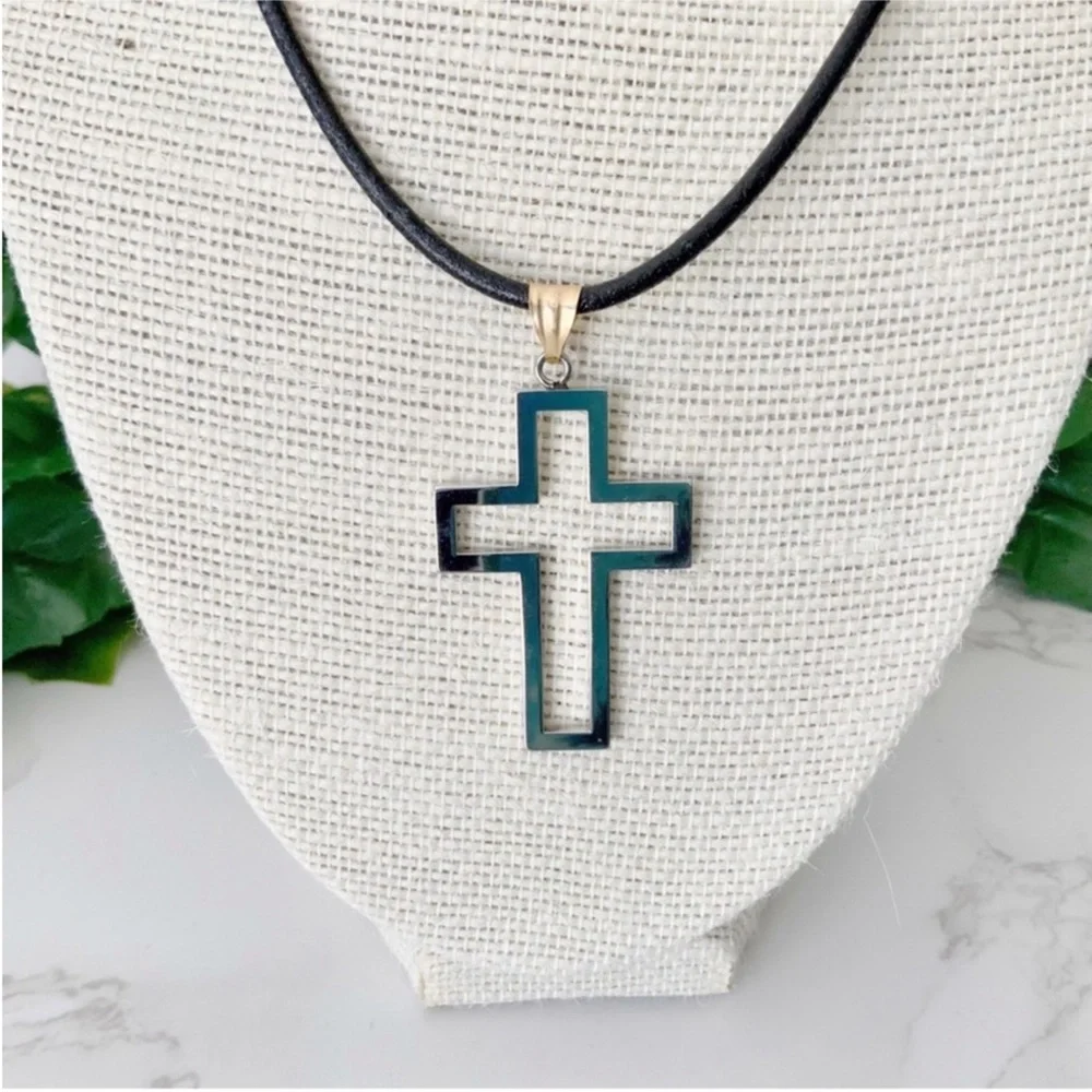 Stainless Steel Open Cross Pendant on 17” Black Cord